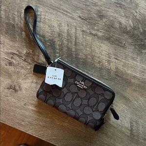 Coach Signature Grey and Black Wristlet